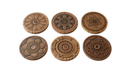 Unique handcrafted wooden coasters showing intricate patterns and textures displayed elegantly perfect for gift giving