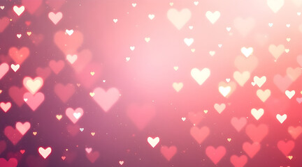 Obraz premium Soft focus pink and red hearts bokeh background with glittering particles