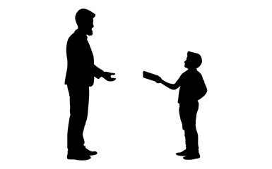 A student giving a book to a teacher, vector