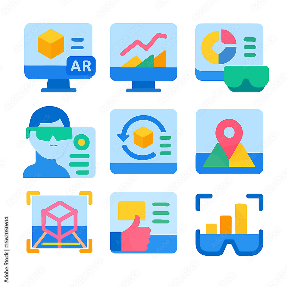 Poster augmented reality icons showcase advanced technology and digital interface designs