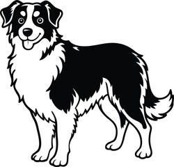 Cute Australian Shepherd Full Body Cartoon Vector Illustration, Fluffy Aussie Dog Standing Drawing, Vector Pet Dog Cartoon Art, Smiling Shepherd Dog Clipart