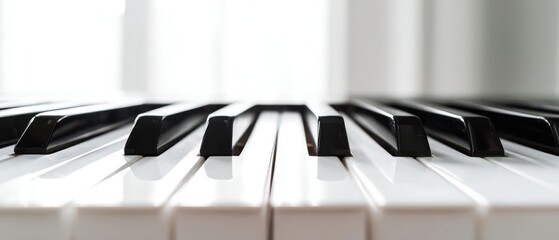 The elegant close-up of piano keys in a bright, minimalistic setting.