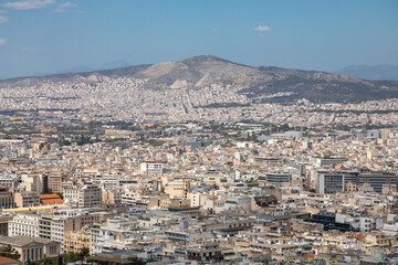 The panoramic view of Athens from a hill in sunny day