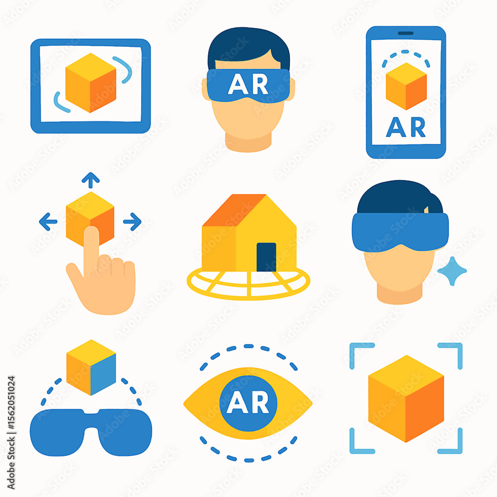Aufkleber augmented reality vector icons set showcasing digital interaction and immersive experiences