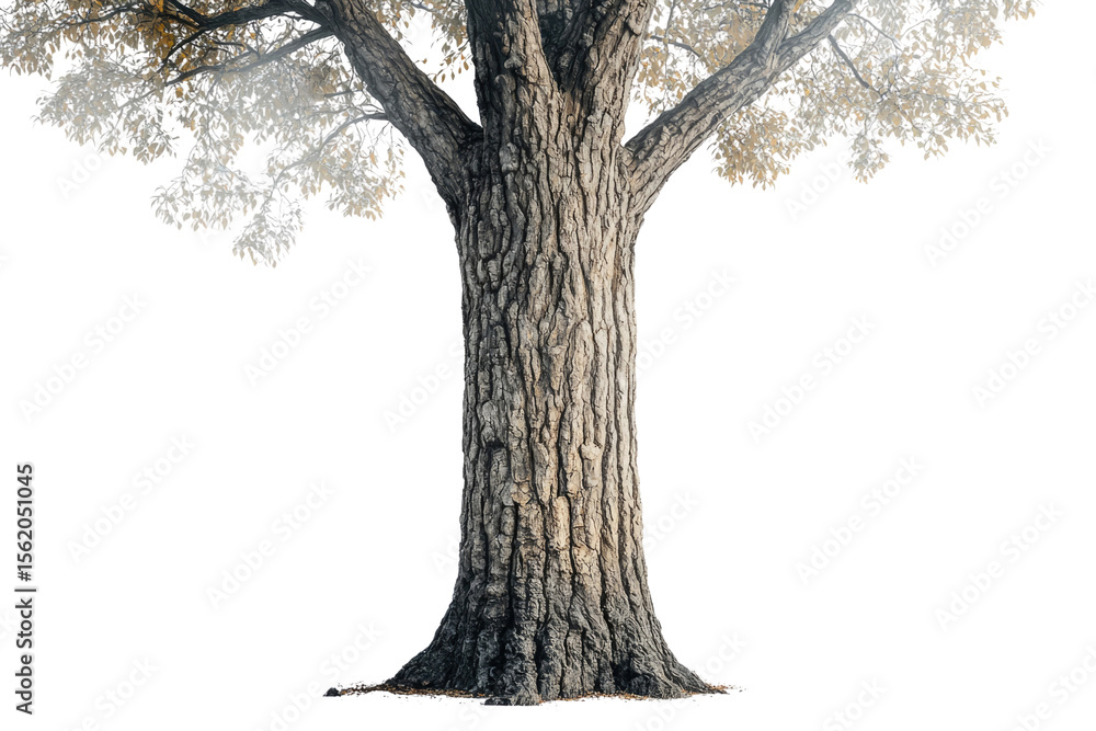 Poster a large tree trunk with branches and leaves, isolated on a transparent background. background remove