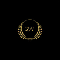 Naklejka premium ZI beautiful feminine and elegant wedding monogram initial logo with circle floral gold