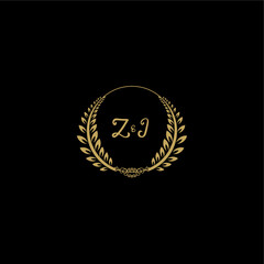 Fototapeta premium ZJ beautiful feminine and elegant wedding monogram initial logo with circle floral gold