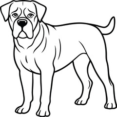 bullmastiff dog breed vector illustration powerful guard dog outline in standing pose, mastiff cartoon drawing, serious looking dog outline, guard dog clipart vector, black white mastiff sketch