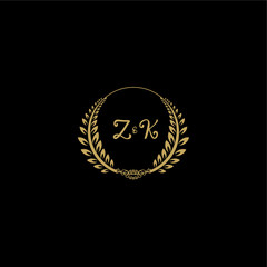 Fototapeta premium ZK beautiful feminine and elegant wedding monogram initial logo with circle floral gold