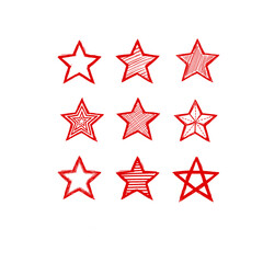 Set of Hand Drawn Red Star Designs isolated transparent background