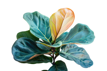 Close-up of a Ficus Lyrata plant with vibrant, textured leaves showcasing its unique beauty. background removed