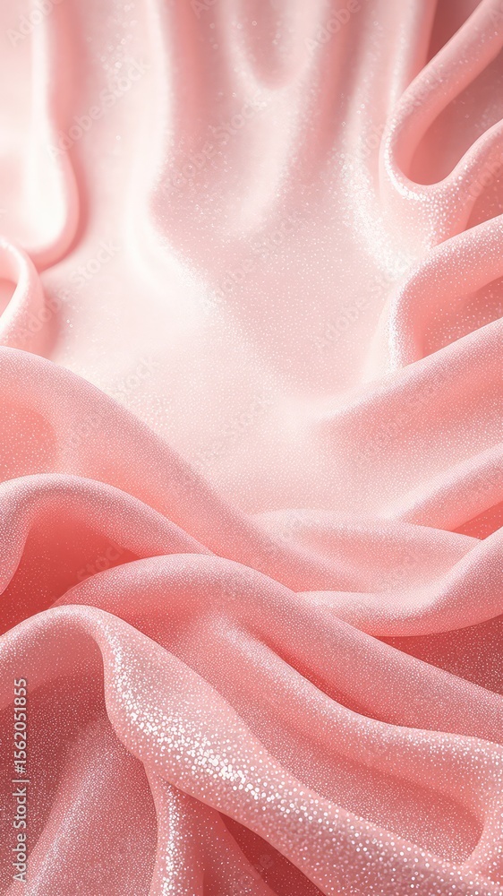 Poster elegant light pink fabric shimmering with delicate texture, draped in flowing folds, creating a soft