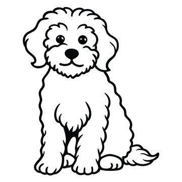Cartoon Vector Illustration of Curly-Haired Doodle Dogs Including Labradoodle, Goldendoodle and Poodle Mix Breeds Isolated on White, Fluffy Doodle Dog Vector Clipart, Cute Poodle Mix Puppy Drawing, Ha