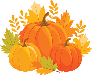 Autumn harvest pumpkins and colorful fall leaves arrangement