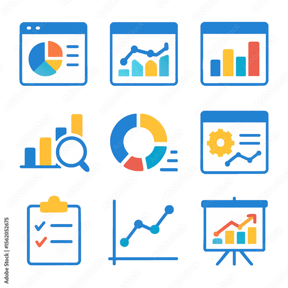 Poster business analytics data visualization charts and graph set for presentations