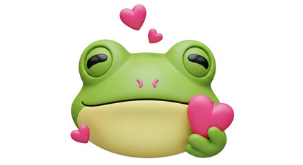 Isolated Cartoon Frog with Hearts
