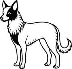 Mudi Dog Standing Vector Illustration of Rare Hungarian Herding Breed with Curly Coat Isolated on White, Standing Mudi Dog Clipart, Curly Haired Herding Dog Vector, Hungarian Working Dog Drawing