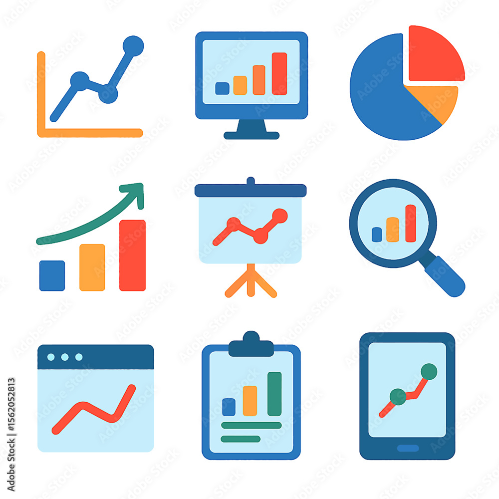 Poster business data analysis and financial reports with graphs and charts icons set