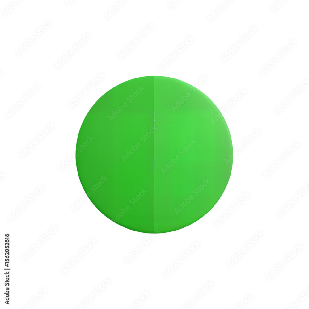 Poster a simple green sphere with a smooth surface, divided into two equal halves, set against a transparen