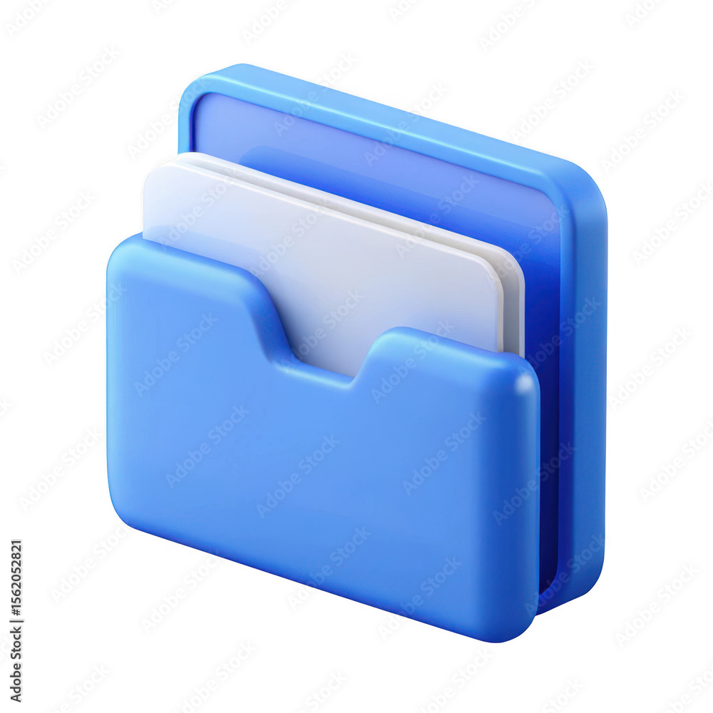 Poster 3d realistic blue folder icon with documents isolated on transparent background