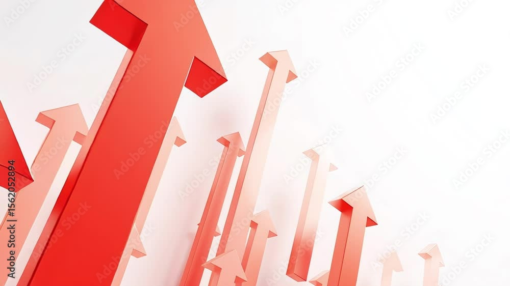 Poster multiple red 3d arrows pointing upward on a light background symbolizing growth, progress and succes