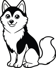 Pomsky Sitting Vector Illustration of Cute Fluffy Hybrid Dog Breed in Cartoon Style, Sitting Pomsky Clipart, Cute Toy Dog Vector, Pomeranian Husky Mix Dog Drawing

