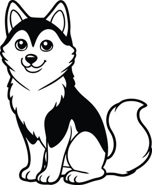 Pomsky Sitting Vector Illustration of Cute Fluffy Hybrid Dog Breed in Cartoon Style, Sitting Pomsky Clipart, Cute Toy Dog Vector, Pomeranian Husky Mix Dog Drawing

