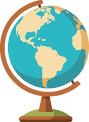 Stylized globe showing continents and oceans on a wooden stand