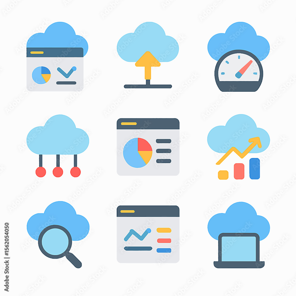 Poster cloud computing and data analytics services with performance and security icons