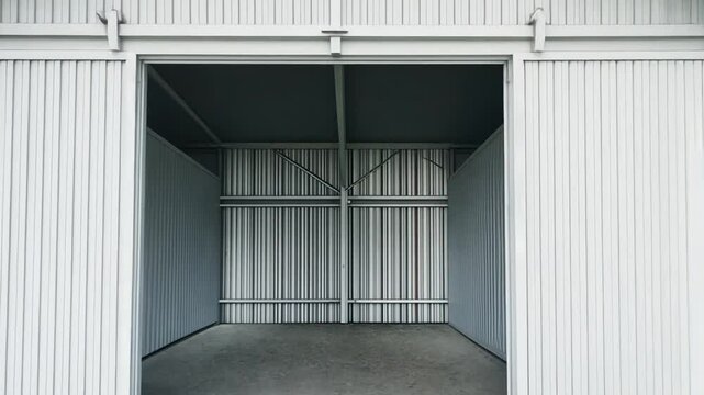 Modern white shed with sliding doors