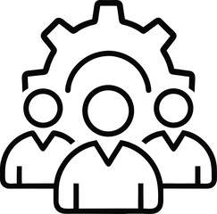 Teamwork collaboration icon with people and gear for business process management and corporate workflow organization human resource and team building vector icon