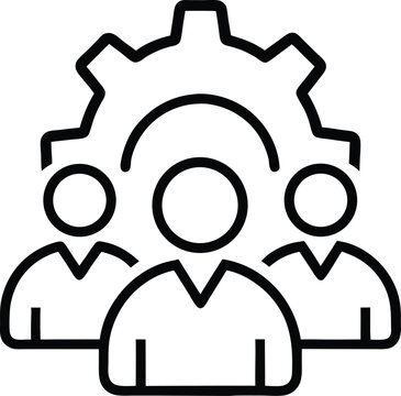 Teamwork collaboration icon with people and gear for business process management and corporate workflow organization human resource and team building vector icon
