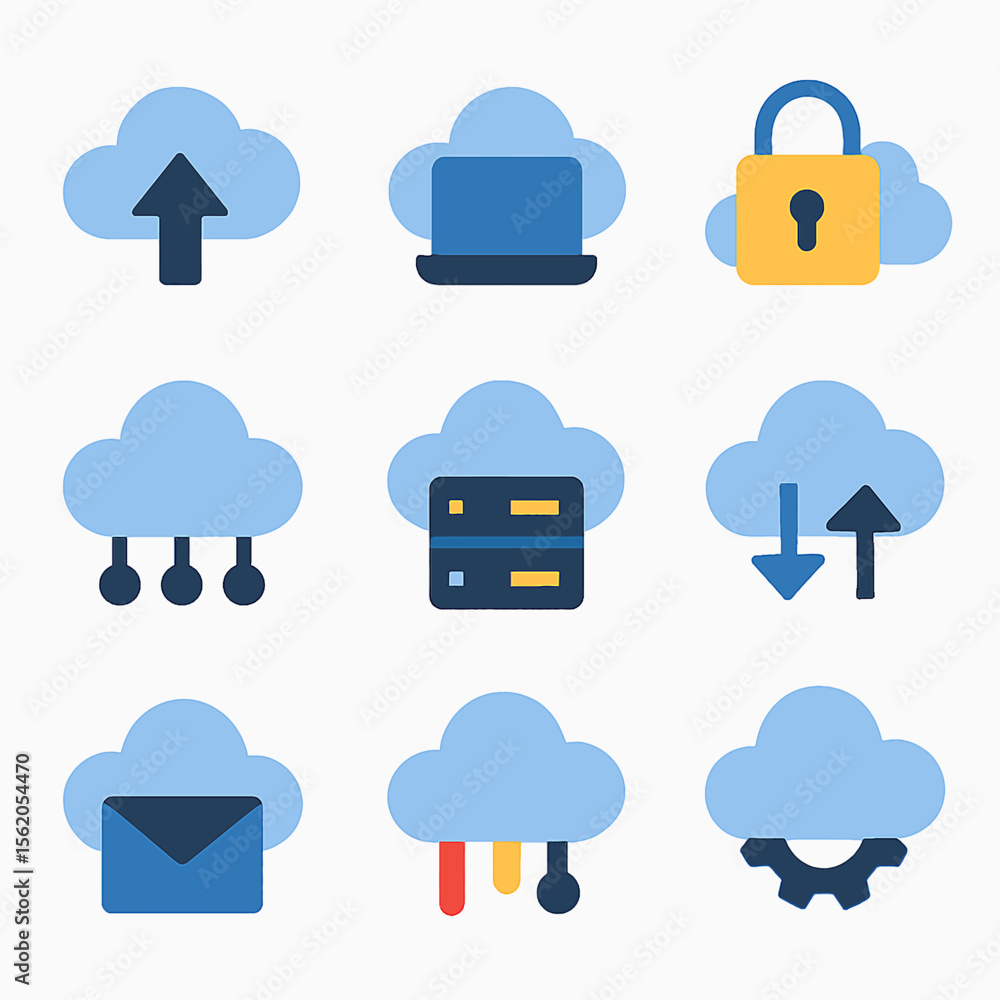 Poster cloud computing services and network technology represented with vector icons set
