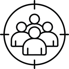 Target audience icon with group of people inside a crosshair symbol. business concept
