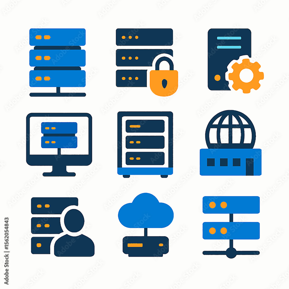 Poster cloud technology infrastructure icons set represents networking and data management