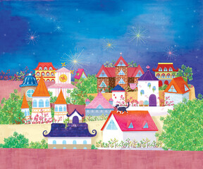 아름다운 도시 마을 지붕 풍경