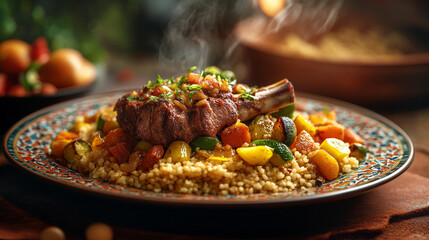 Moroccan Couscous with lamb chop.