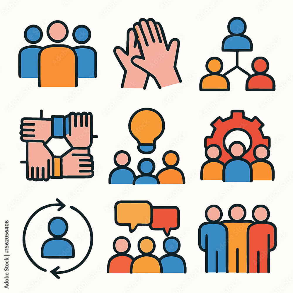 Aufkleber collection of teamwork and collaboration icons showcasing unity and support