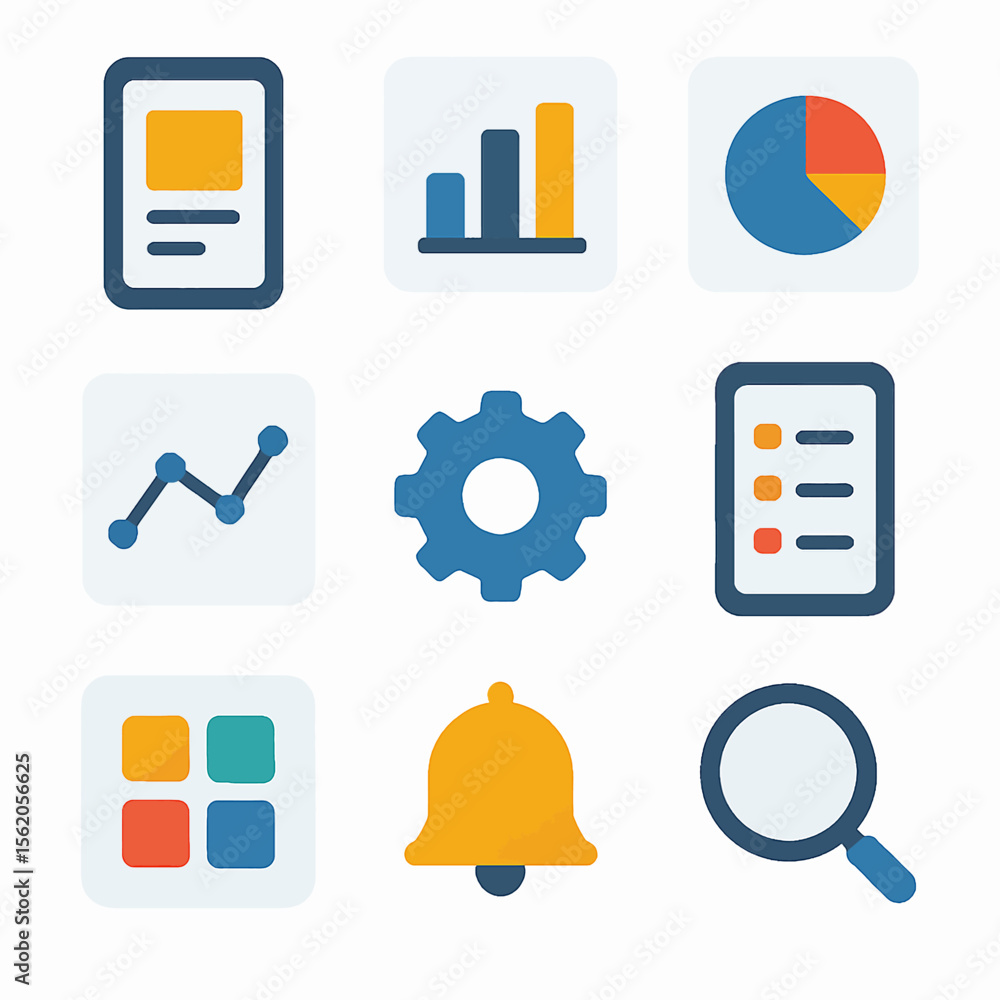 Poster collection of vibrant user interface icons representing various functionalities