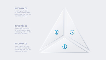 Neumorphic flow chart infographic. Creative concept for infographic with 3 steps, options, parts or processes.