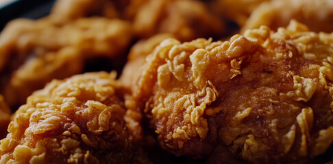 Crispy fried chicken pieces with golden brown coating, showcasing delicious texture and inviting appearance
