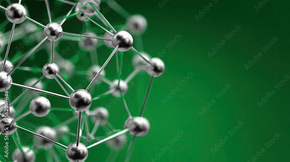 Aufkleber metallic molecular network structure on gradient green background with connected spheres and rods in
