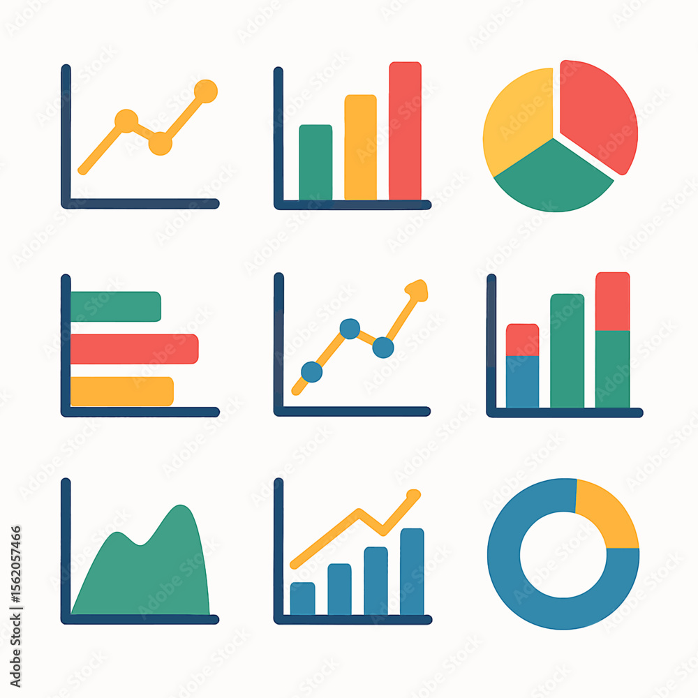 Poster colorful business charts and graphs in vector format representing data analysis