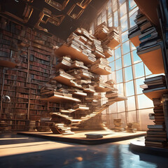Futuristic Anti-Gravity Library with Hard Lighting and Polaroid Style