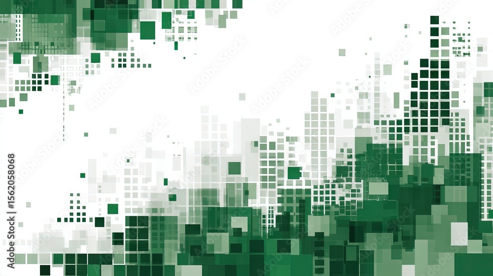 Aufkleber abstract green pixelated cityscape with fading grid pattern and white negative space for modern digi