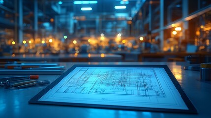 Factory Blueprint on Tablet.