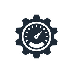 Dark blue gear with speedometer on white background gauge dial