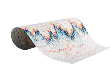 Abstract data visualization on rolled paper.