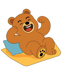 Happy Cartoon Bear Relaxing on a Pillow