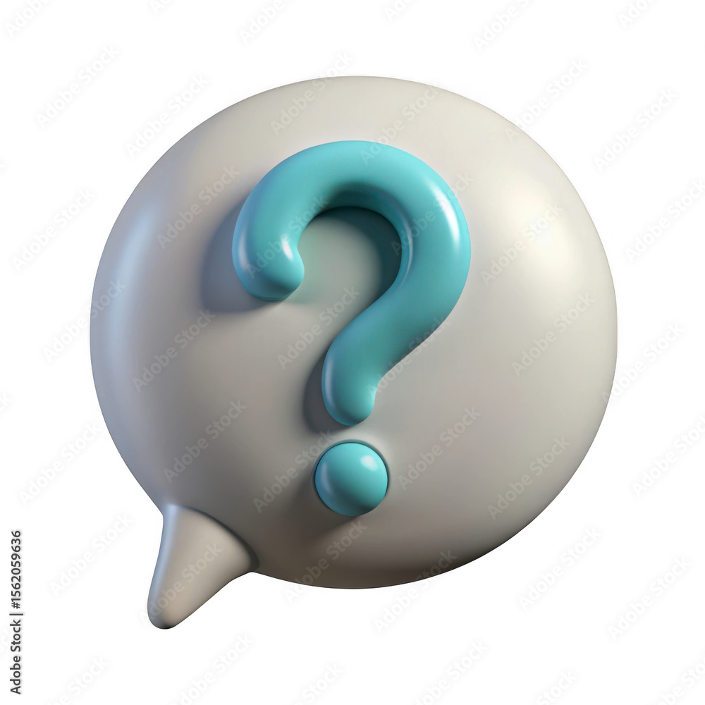 Poster 3d render of a question mark in a speech bubble isolated on transparent background